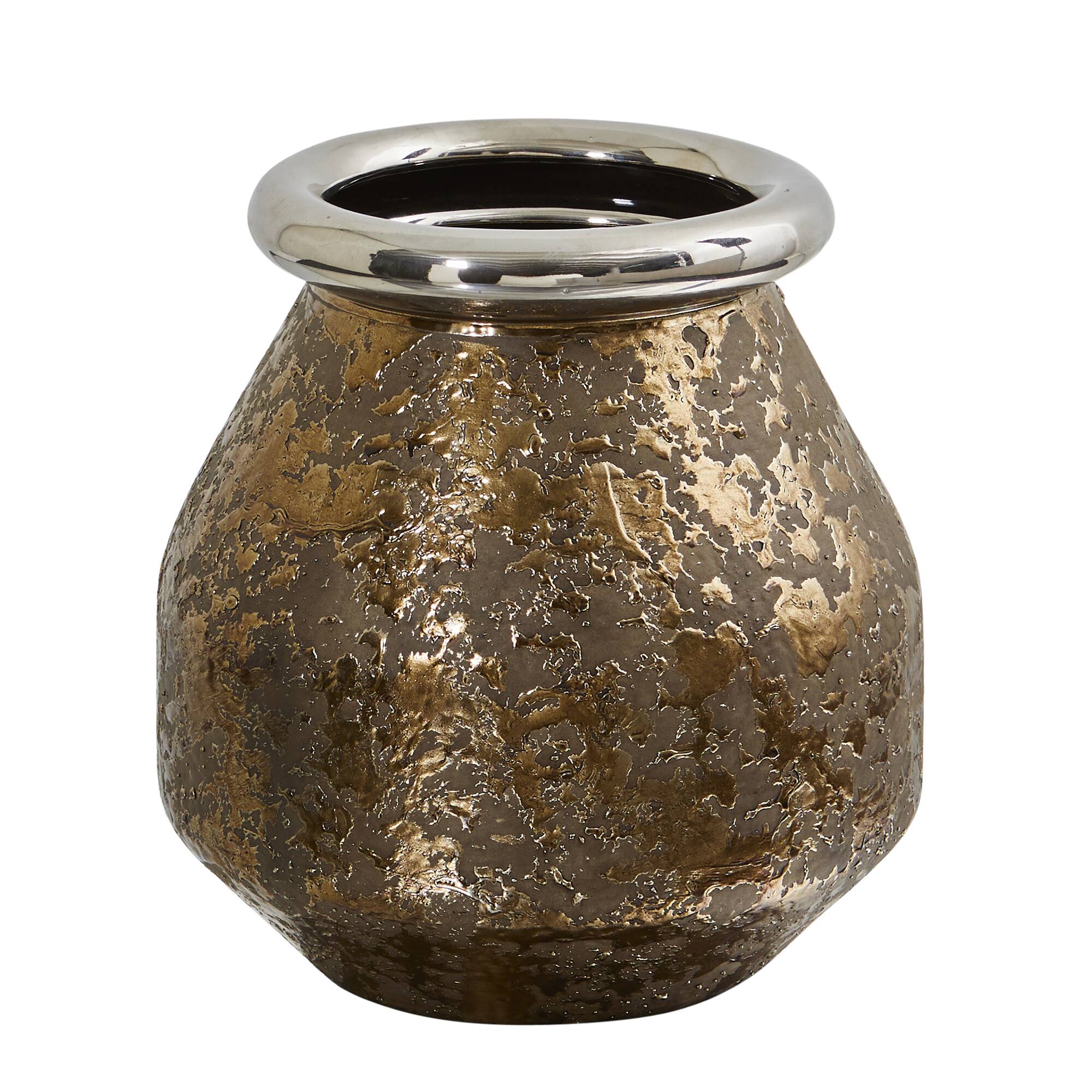 9.5" Textured Bronze Vase with Silver Rim